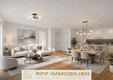 Neubau: Sonnige 3-Zi.-Wohnung mit Süd/West-Balkon - Visualisierung Wohn-/Essbereich