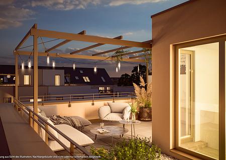5-Zi.-RMH, real geteilt, mit 2 Terrassen, Loggia und großzügiger Dachterrasse in Süd-West-Ausrichtung - Wohn- und Einrichtungsbeispiel