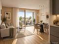 Fertigstellung Juni 2027: Super Afa! 2 Zimmer Wohnung mit Balkon in Johanneskirchen/Bogenhausen - Visualisierungsbeispiel Wohnraum mit Loggia