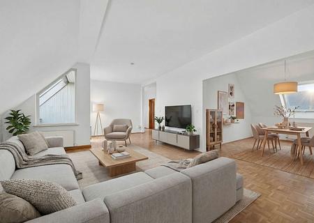 Moderne und lichtdurchflutete Dachgeschosswohnung  und großen Terrassen in Untergiesing - Visualisierung Wohnzimmer