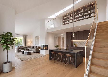 Villen-Architektur trifft Design-Ästhetik: Wohnung mit Dachterrasse zum Erstbezug - Wohnbereich (Visualisierung)