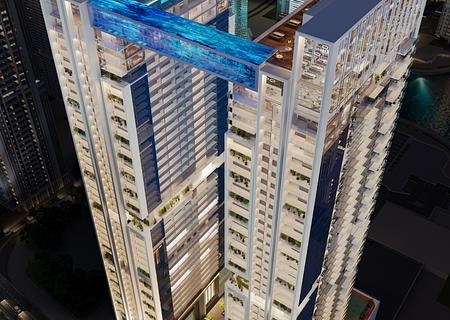 2 Zimmer - Sky Villa mit Aston Martin Interiors - 
Jumeirah Lake Towers - Night aerial 4k