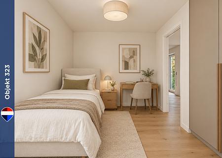 Kompakter 2-Zimmer-Neubau | Terrasse & Garten - Virtuelles Home Staging