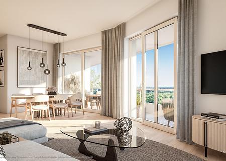 Traumhafter Panoramablick! 4-Zi.-Whg. mit großzügigem Wohnbereich, 2 Bädern und umlaufendem Balkon - Wohn- u. Einrichtungsbeispiel