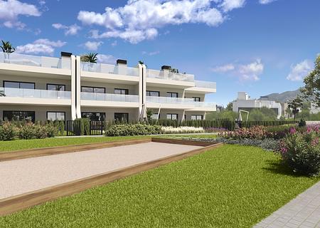 Erdgeschoss-Wohnungen mit 3 Schlafzimmern, 2 Badezimmern, Klimaanlage, Kfz-Stellplatz und Gemeinschaftspool im Herzen des La Manga Club