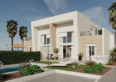 Doppelhaushälften mit 3 Schlafzimmern, 2 Bädern, Klimaanlage, Privatpool und Keller im wunderschönen La Finca Golf Komplex