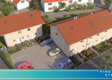 Familientraum in Obing: Exklusive Neubau-DHH mit 179 m² Wohn-/ Nutzfläche - Vogelperspektive Gesamt